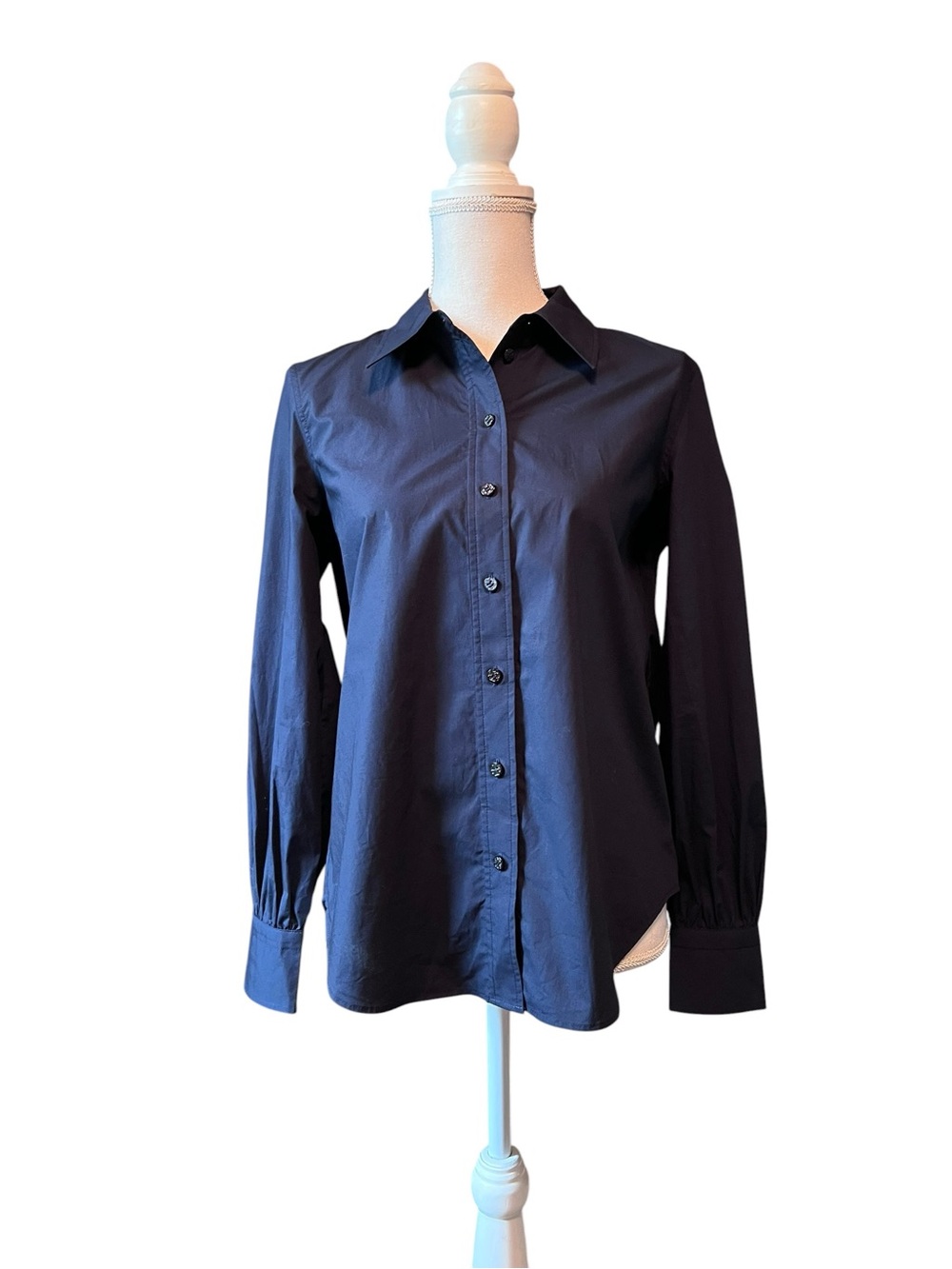 Tory Burch Navy Long-Sleeve Button-Down Cotton Poplin Shirt Size 2 NWT
